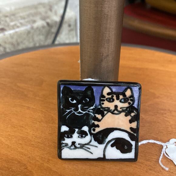 Vintage NWT handmade square cat pin or brooch - Picture 3 of 3